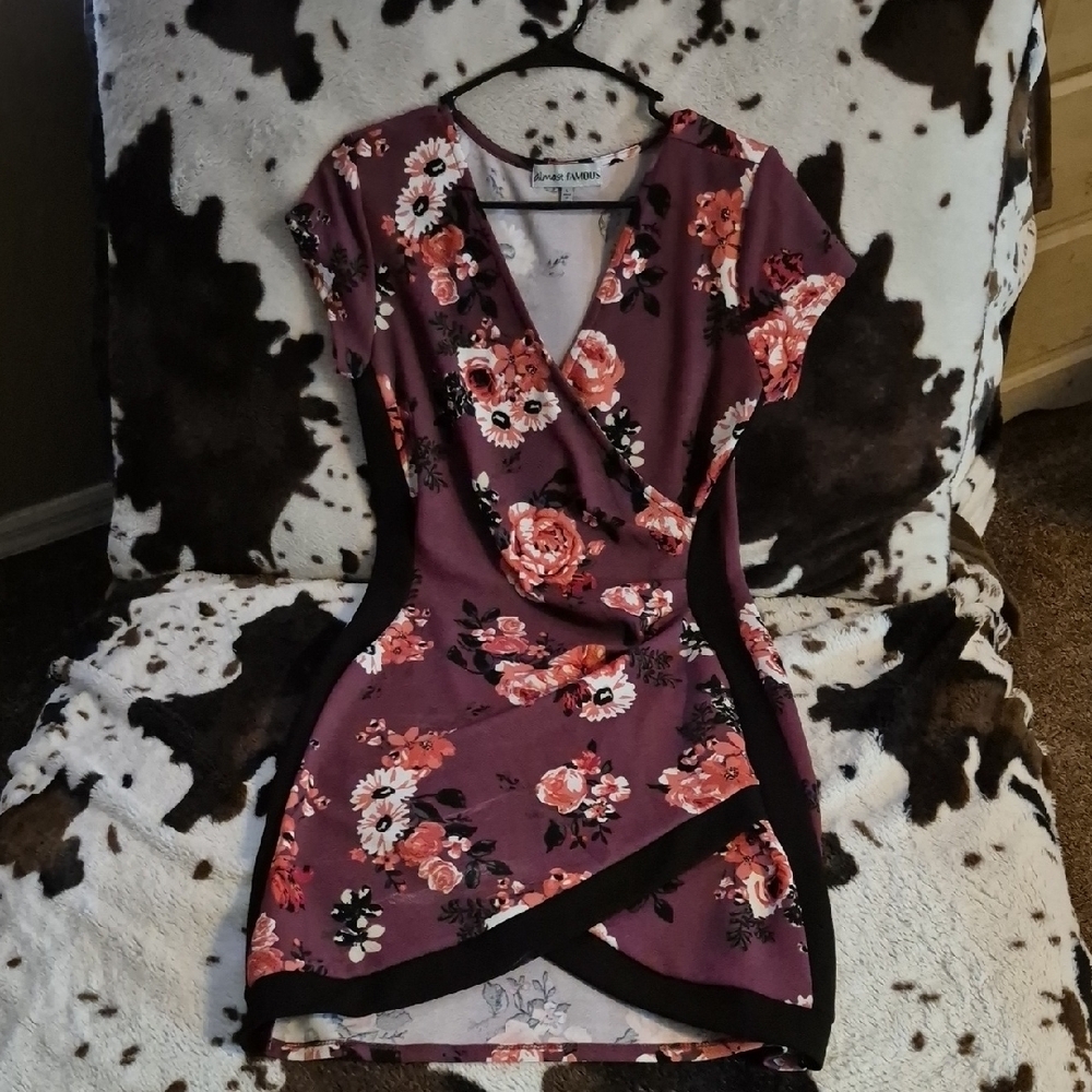 EUC Almost Famous Red and Pink Asymmetrical Wrap Mini Dress Large